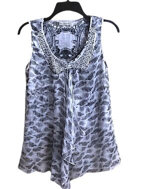 Live & Let Live Women Gauzy Sheer Sleeveless Tank Blouse Tunic SZ M Embellished